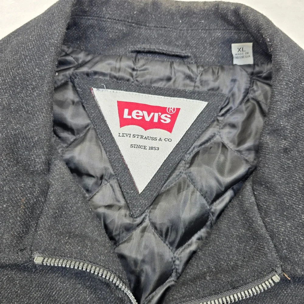 Levi Strauss Wool Bomber Jacket Mens‎ XL Dark Gray Zip Quilted Lined